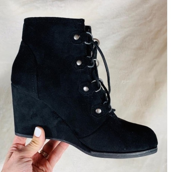 Madden Girl Domain black leather wedge boots 10 - Picture 1 of 8